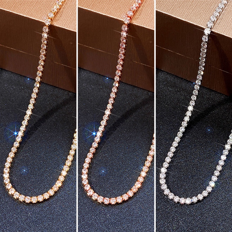 Kalung Rantai Choker Hias Full Paved CZ Berkilau Serbaguna Untuk Wanita