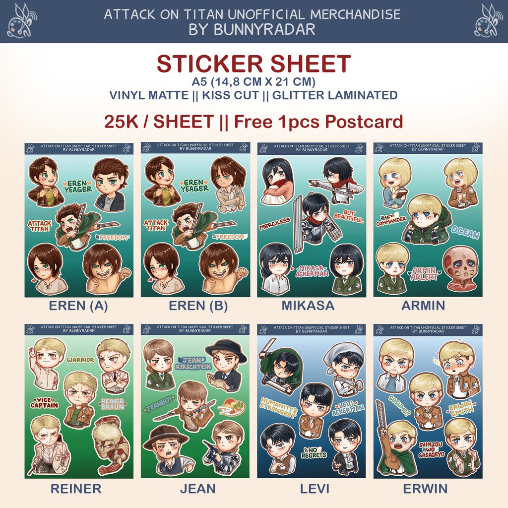 

Attack on Titan Sticker Sheet / Stiker AoT by Bunnyradar