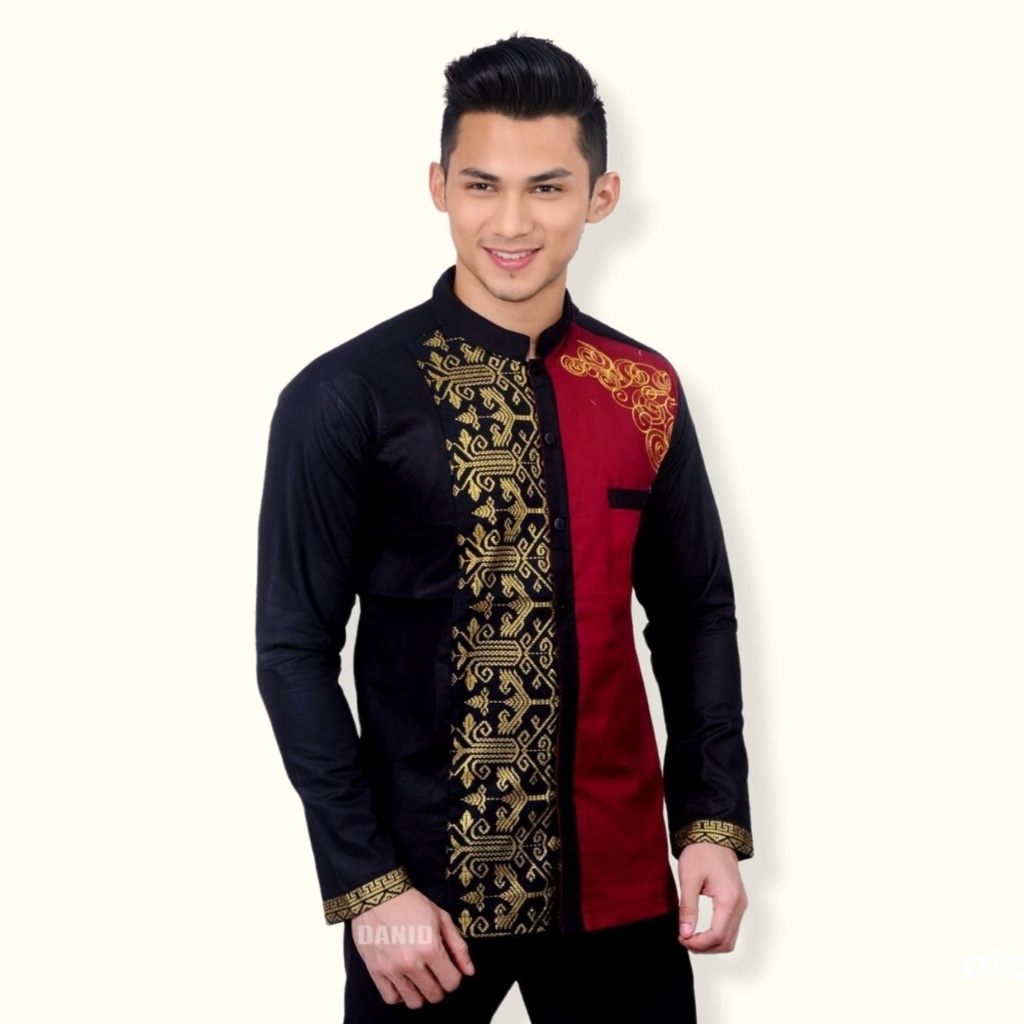 Baju Koko Kobata l Baju Koko motif batik l Baju Koko Kombinasi Batik l Baju Koko Pria Lengan Panjang motif pasarturi