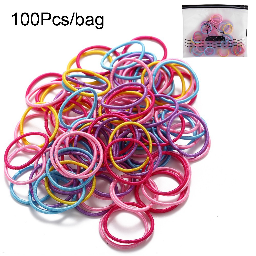 COD Korea Ikat Rambut 28/100/1000Pcs Bag Elastis Warna Polos Gaya Korea untuk Wanita-C kecil 100 pcs