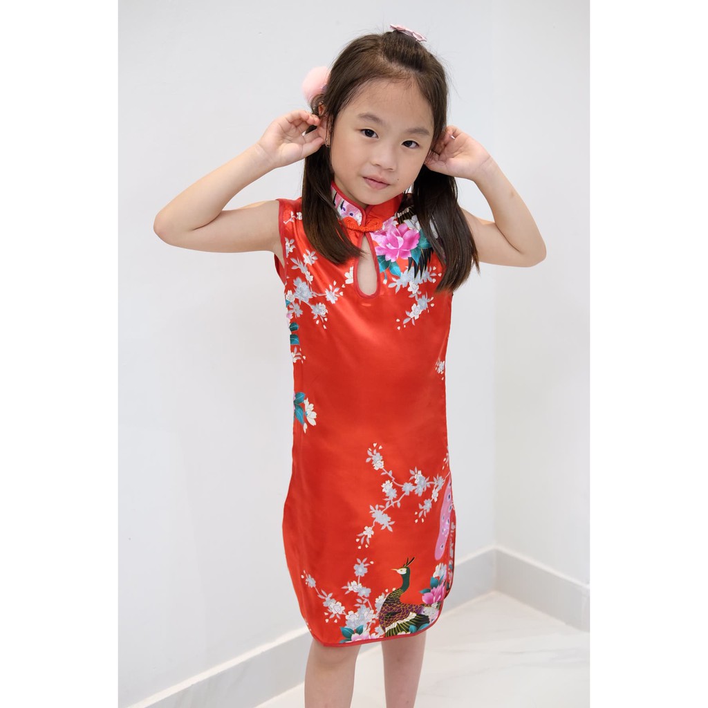 Cheongsam China Anak Perempuan Flower Peacock