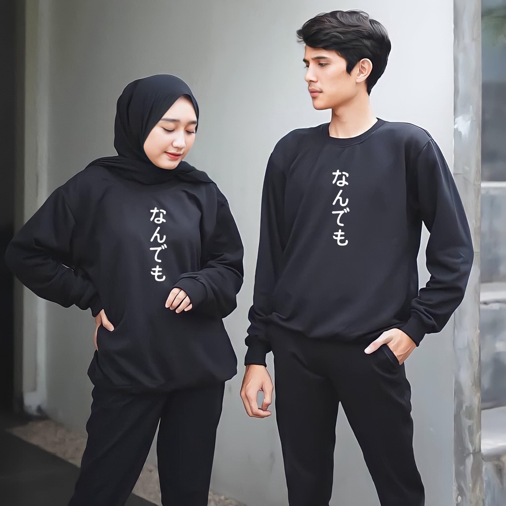 Sweater Crewneck Pria Wanita Whatever Katun Fleece