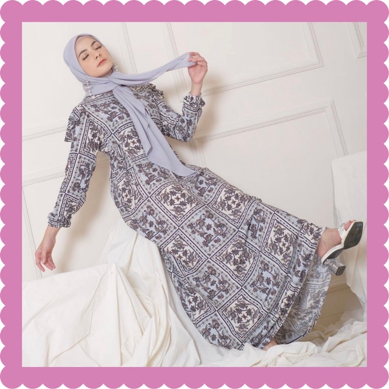 Ounadoutfi dress jasmine baby blue muslim kekinian busui adem / dress rayon motif / dress kondangan / homedress rayon motif / baju muslim wanita