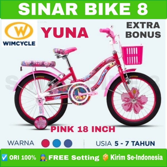 Sepeda Anak Mini WIMCYCLE YUNA Ukuran 16&quot; 18&quot; dan 20 Inch Keranjang Garansi Resmi