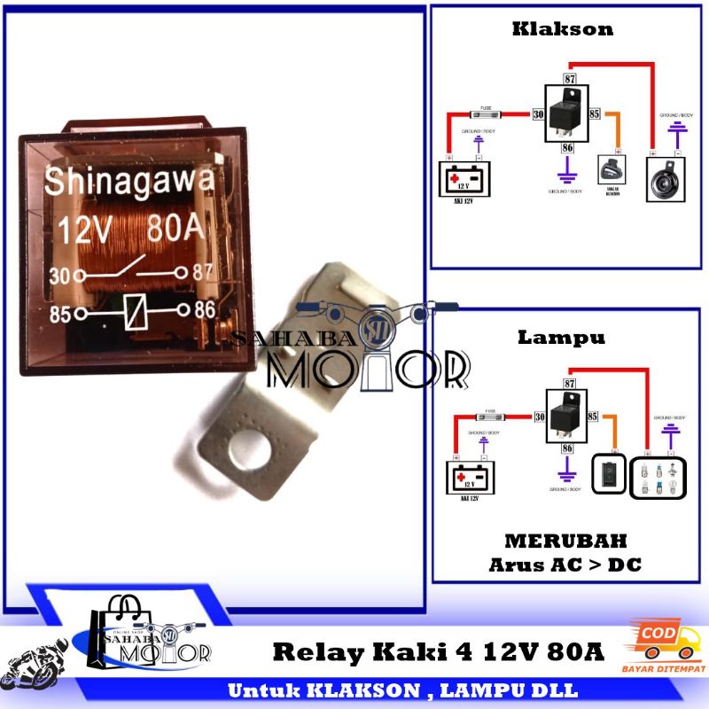 relay lampu relay klakson /80a relay 4kaki/ relay lampu tembak lampu kabut