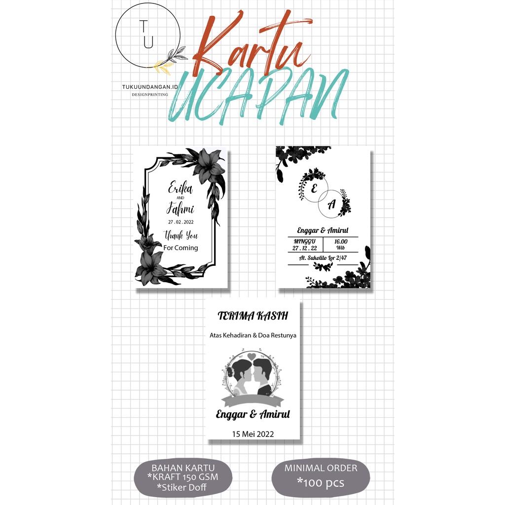 Jual KARTU UCAPAN PERNIKAHAN / KARTU UCAPAN KRAFT / KARTU UCAPAN TERIMA