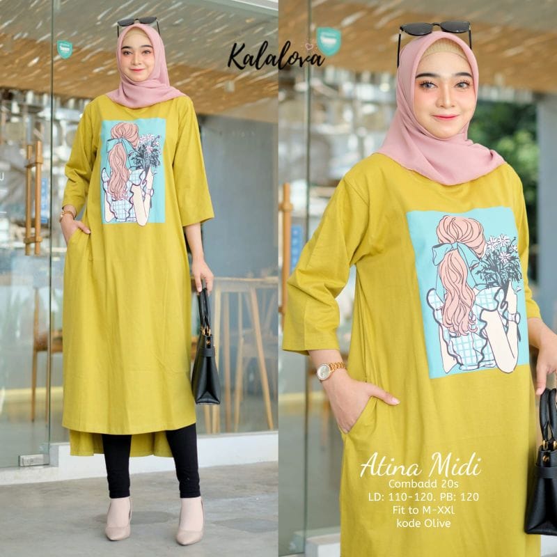 Atina Midi Dress Korea Long Dress Muslim Alvina Baju Wanita Jumbo Ootd Kekinian Baju Remaja Perempuan Matt Combad Aplikasi Sablon