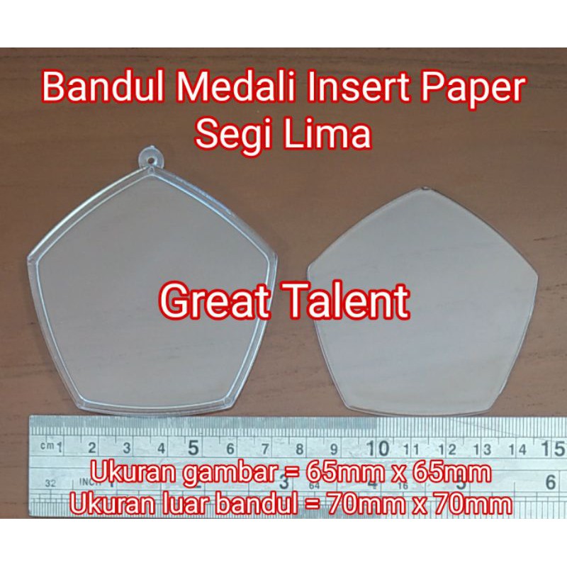 BAHAN BANDUL MEDALI INSERT PAPER SEGI LIMA TANPA TALI - Mendali Akrilik Insert Paper Segilima -1 pcs