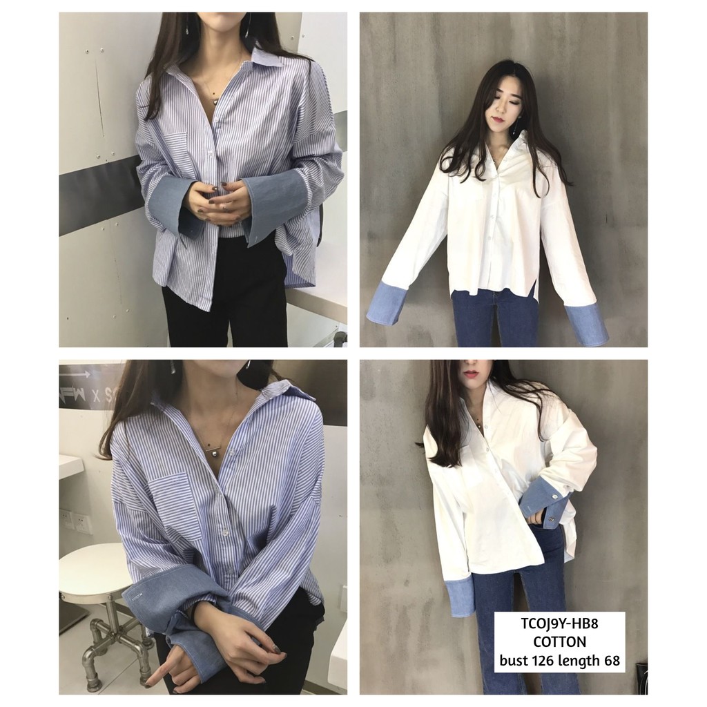 TCOJ9Y Kemeja putih kemeja biru kemeja stripes kemeja oversize kemeja casual kemeja garis garis