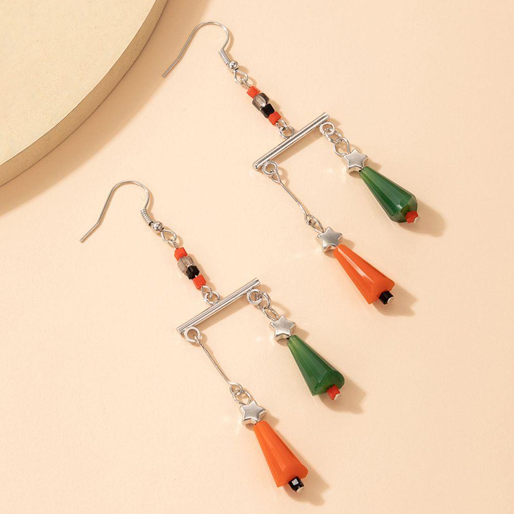 NEEDWAY Wanita Anting Perhiasan Fashion Eardrop Lonceng Pohon Natal Tanduk Rusa Zirkon Menjuntai Earrings