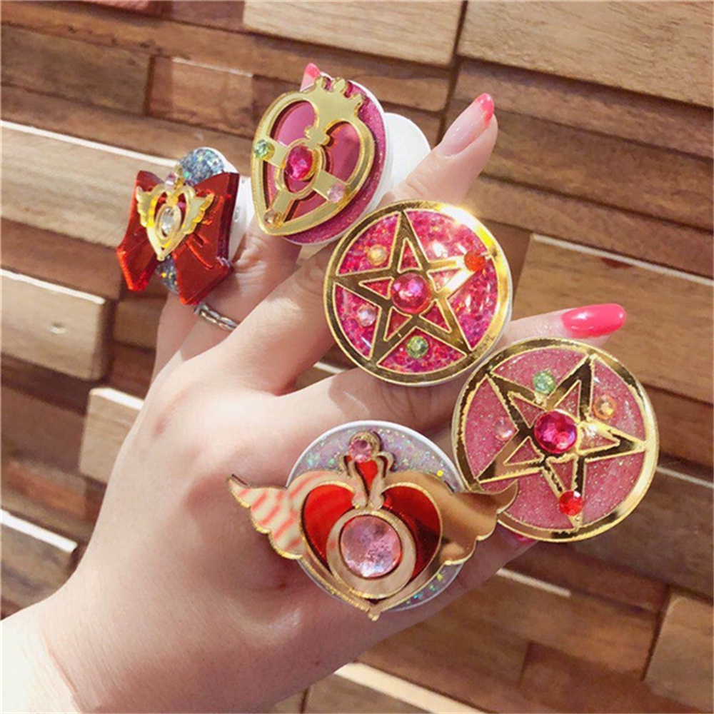 QUINTON Special Sailor Moon Mobile Stand For Girls Gifts Holder Socket Anime Sailor Moon Holder Standing Phone Accessories Creative Cute Girls Phone Holder Phone Mount Finger Ring