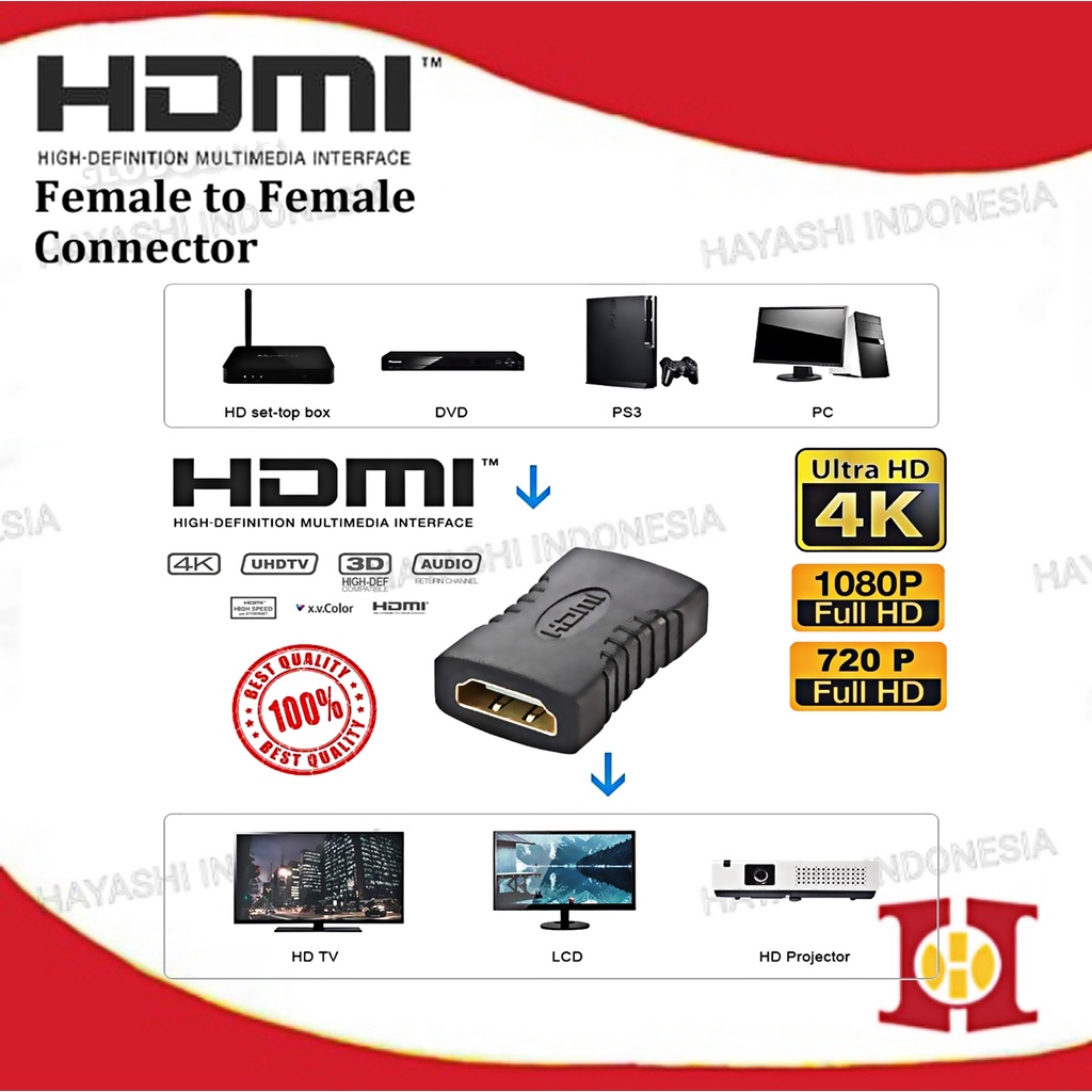 HDMI Connector Konektor Sambungan Extender Kabel Barel Female Female