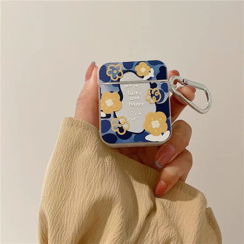 Casing Silikon Motif Bunga Aksen Cermin Untuk Simpan Earphone Wireless Bluetooth Apple airpods 3 / 2 / 1 / Pro / 2