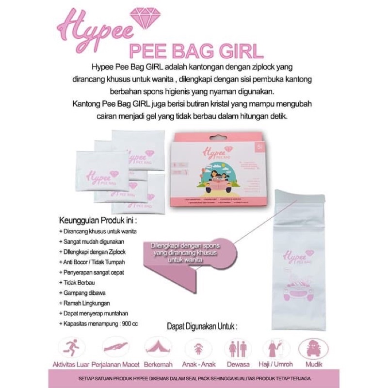 Hypee Pee Bag for Girl Boy (isi 5 per pack) / Kantong Pipis Urine untuk Wanita Pria Travelling Pee Bag