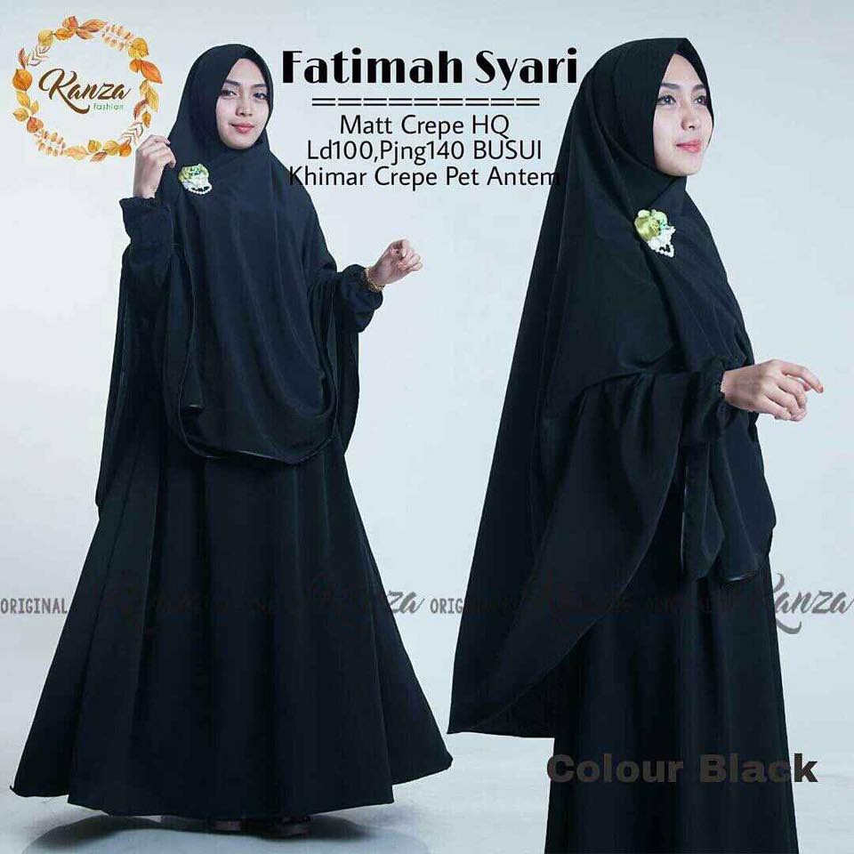 EXLUSIVE Fatimah syari black baju gamis hitam syar i murah setelan khimar TERBATAS