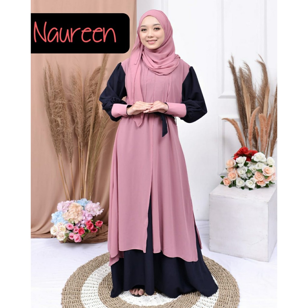 Gamis ALMIRA NAUREEN ANNUR itycrepe mix ceruty babydoll terbaru syari modis fashionable ootd muslimah simple style layer model exclusive kondangan lebaran