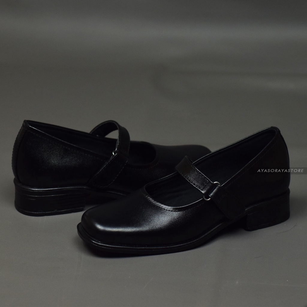 Sepatu Pantofel Sekolah Paskibra Wanita Formal Hak 3 cm Bahan Kulit - Ukuran Jumbo Besar 36 - 41 42 43 44