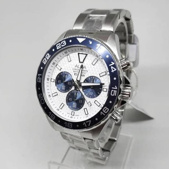 [ PROMO ] Jam Tangan Pria Alba AT3909 Chronograph Watch Original Stainless Strap AT3909X1 Garansi Re