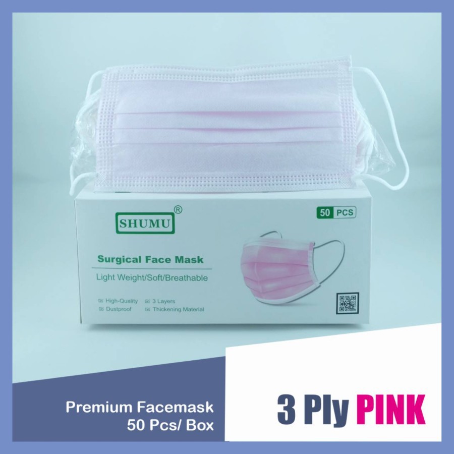 MASKER SHUMU SURGICAL MASK 3 PLY ISI 50 PCS PINK