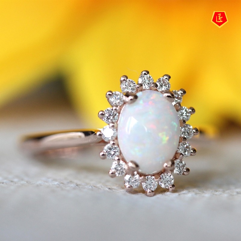 [Ready Stock]Women's Fashion Luxury Opal Ring 18K Rose Gold