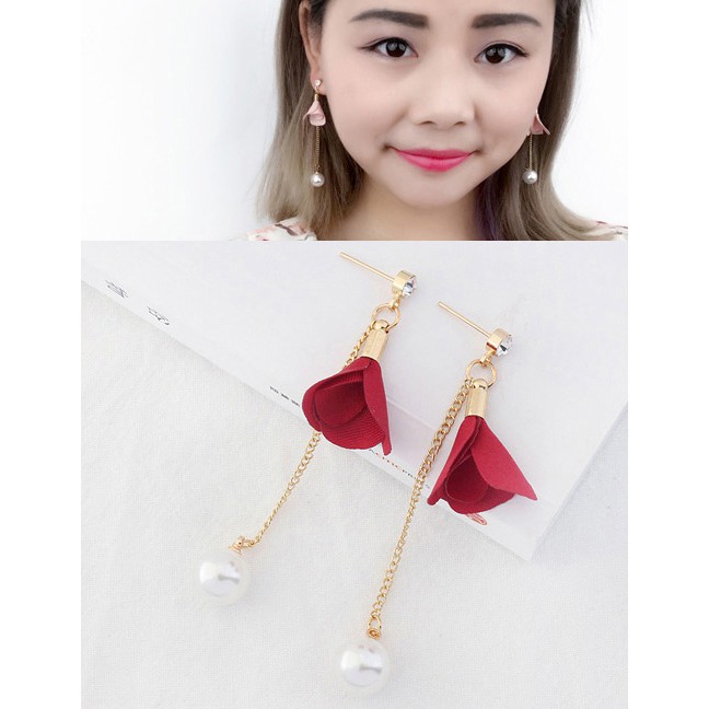 LRC Anting Tusuk Fashion Flower&amp;pearls Decorated Long Y577XX