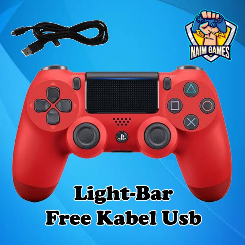 stik wireless ps4 op lightbar warna merah  biru  putih