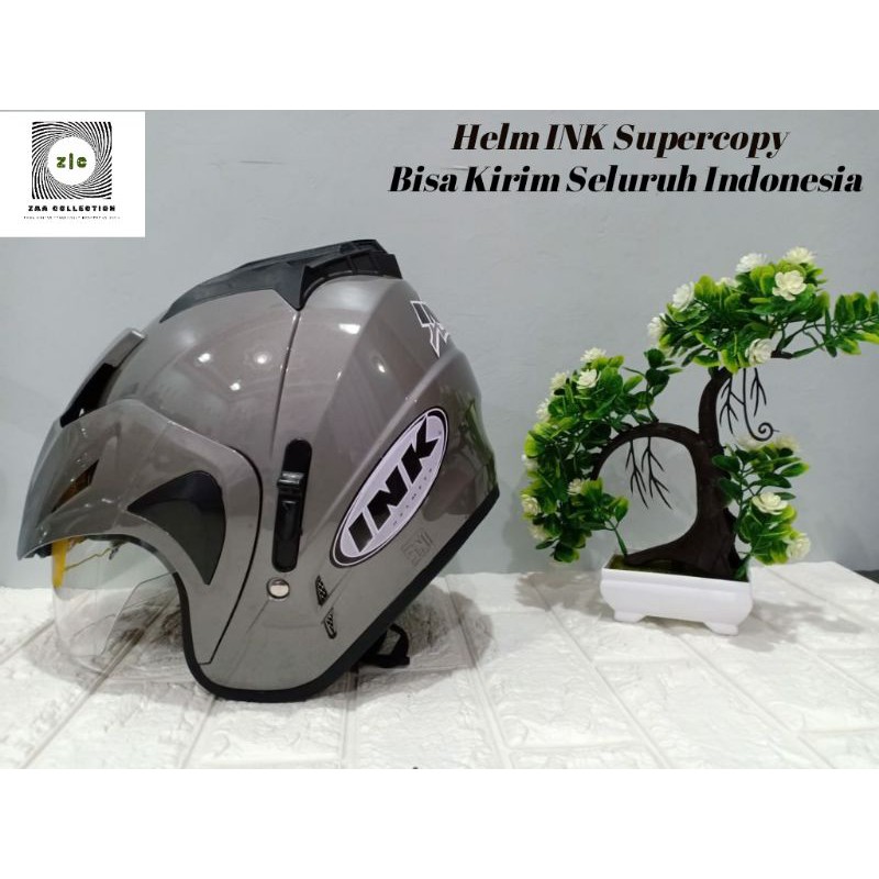 Helm INK SUPERCOPY Centro dan Double Visor Kaca Hitam Busa Tebal-Jp8 Abu Tua Metallic