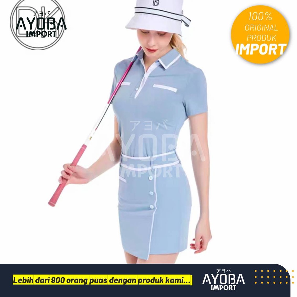 Skort set golf baju blue DK golf short sleeve polo woman golf ladies