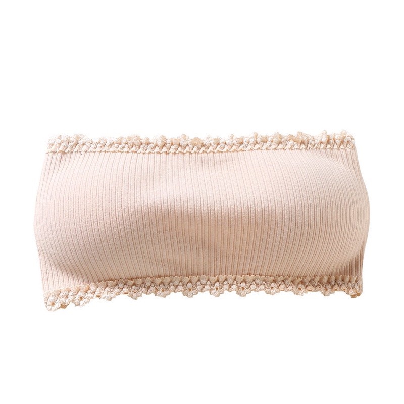 HC Bra Wanita Crop Top Bahan Halus Renda 6401 Bra Kait Simple Import Murah Bra Kemben Tanpa Tali-HC5981 PEACH