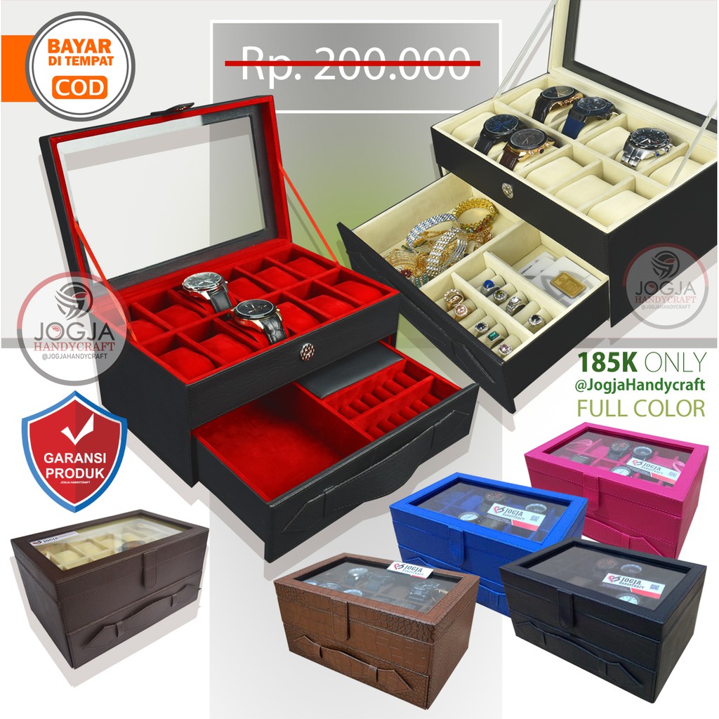 Kotak Tempat Jam Tangan isi 12 Laci Tempat Perhiasan Watch Box Accesories Organizer Jogja Handycraft