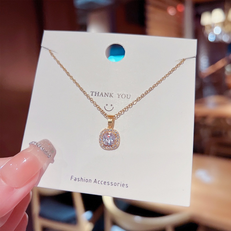 XiaoboACC Kalung Liontin Kristal Bahan Titanium Steel Ukuran Gaya Korea - 38cm + 6cm
