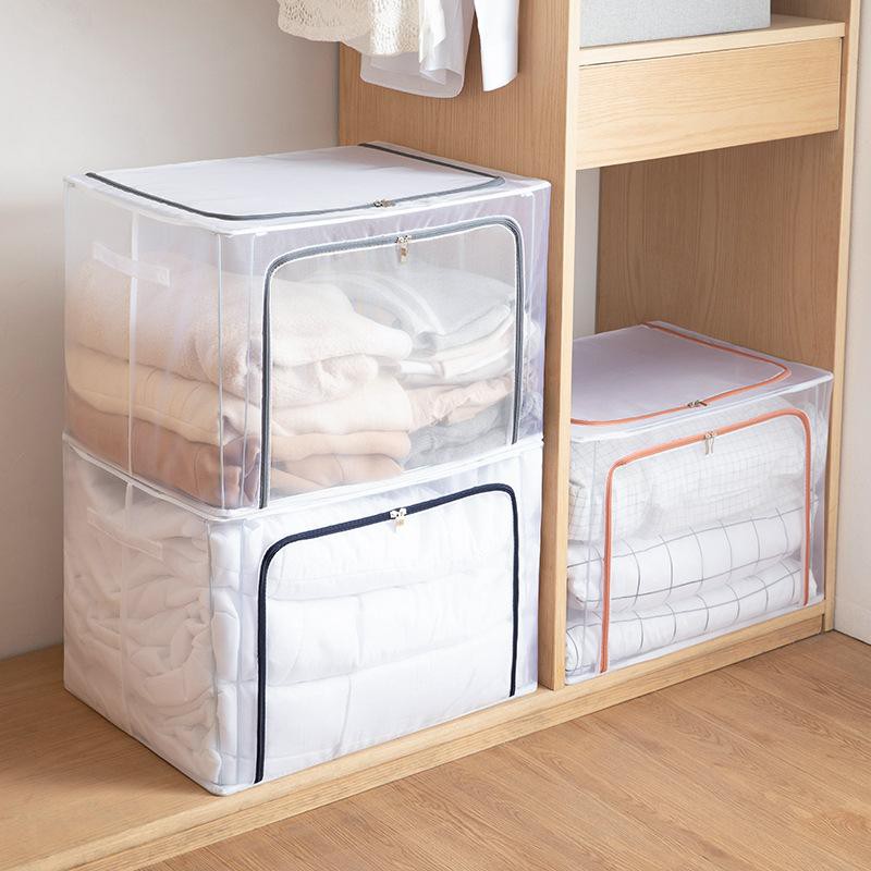 (BOW) 66L Storage Box Jumbo Transparan Kotak Penyimpanan Organizer Double Zipper Serbaguna 19AQ21