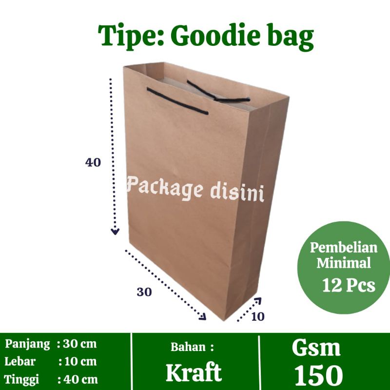 

Goodie bag talikur hitam, tas kertas coklat polos, P30 L10 T40