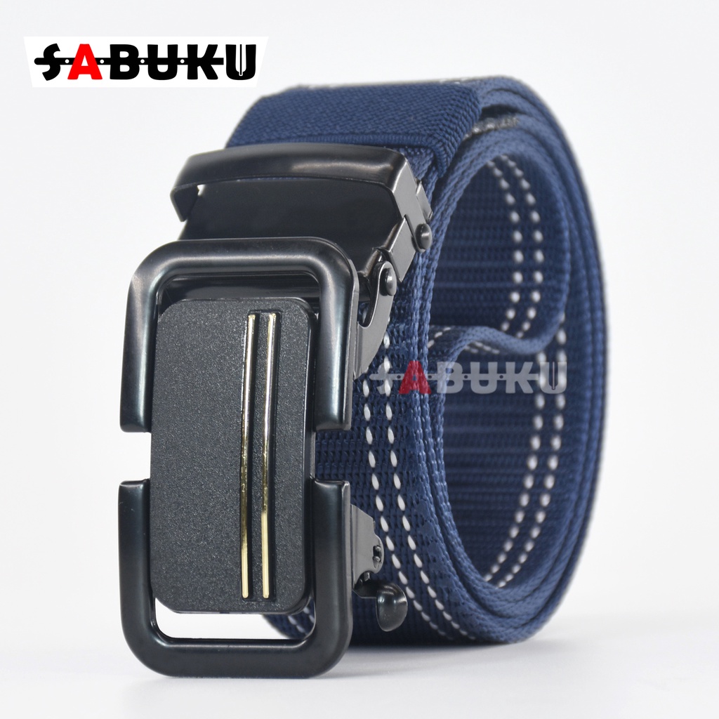 Ikat Pinggang Pria Sabuk Rel Kepala Logam Besi Sabuk Nylon Kanvas Gesper Pria Men Belt -153