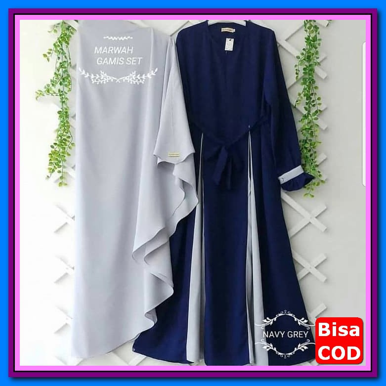 Baju Gamis Syari Wanita Terbaru 2021 Misbee Set Khimar Ceruty Qin QZ373 Ns Fc Najibah Gamis Syari