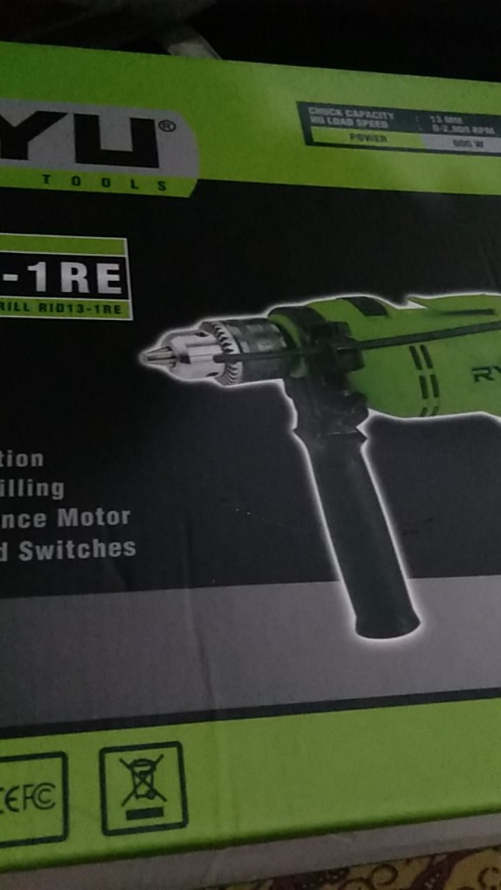 Ryu Impact Drill Mesin Bor Tangan Untuk Besi Kayu Tembok Bolak Balik 13 Mm Free Carbon Brush 1 Set