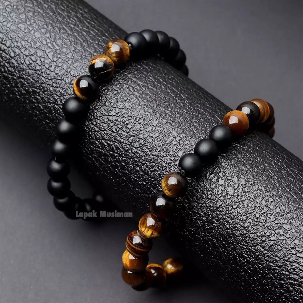 [Bayar di Tempat] Gelang Batu Couple Pasangan Tiger Eye Black Onyx Doff