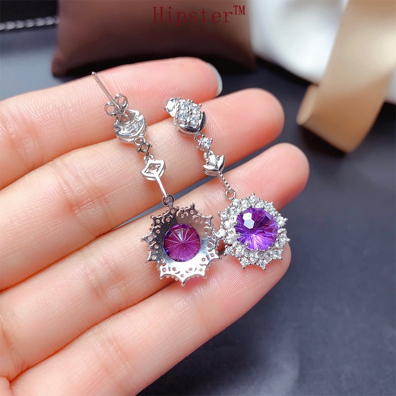 Hot Sale Fashion Amethyst Rings Pendants Stud Earrings Amethyst Necklace Set