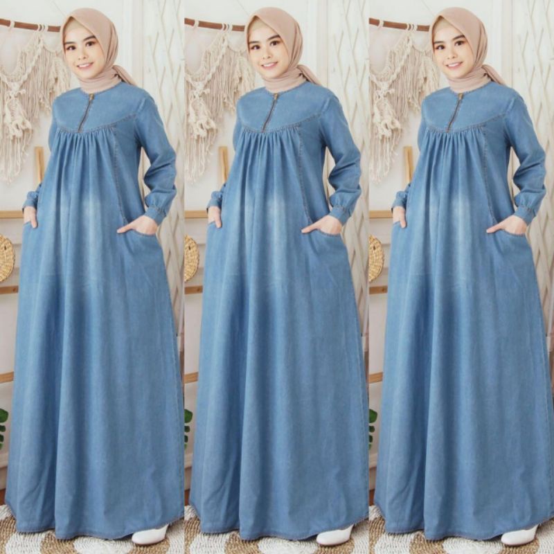 COD / GAMIS JEANS TERBARU 2022 / DRESS AMBI JEANS JUMBO / GAMIS JEANS WANITA