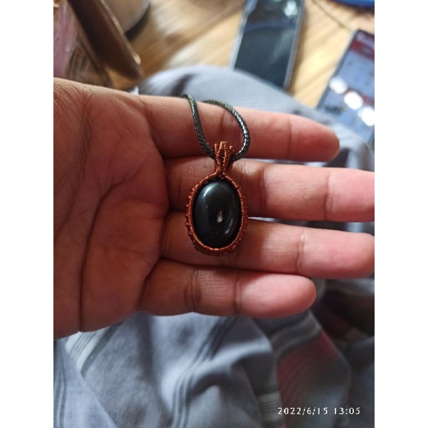 KALUNG ETNIK LIONTIN BATU AKIK COMBONG HITAM NATURAL ASLI ALAM (N)