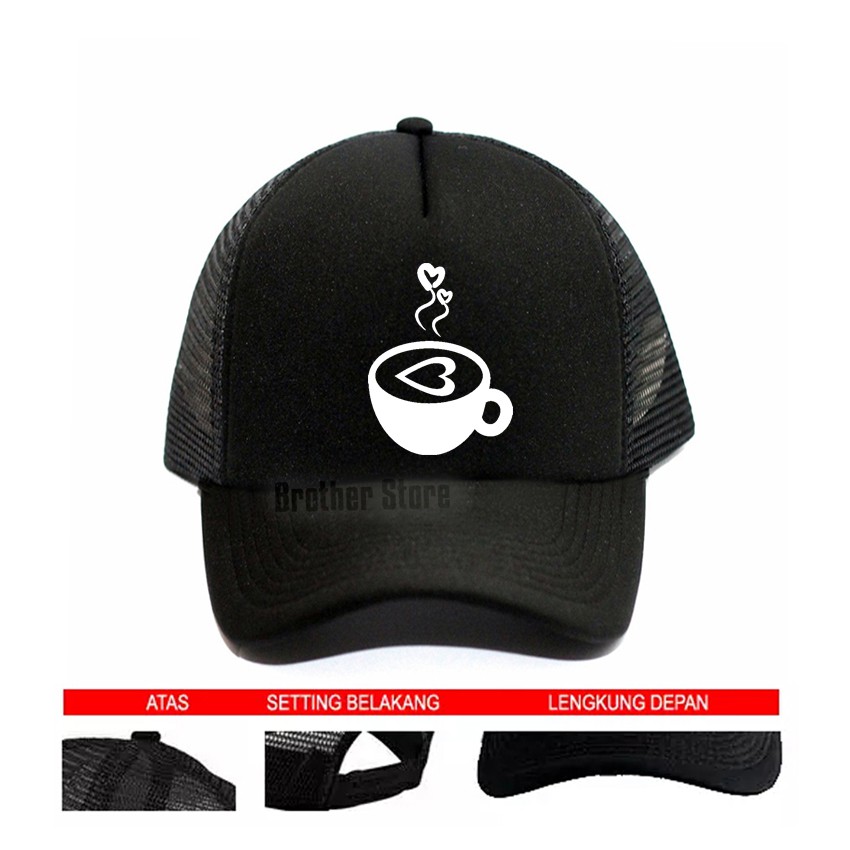 Topi Trucker Coffe Lover White - Black Premium