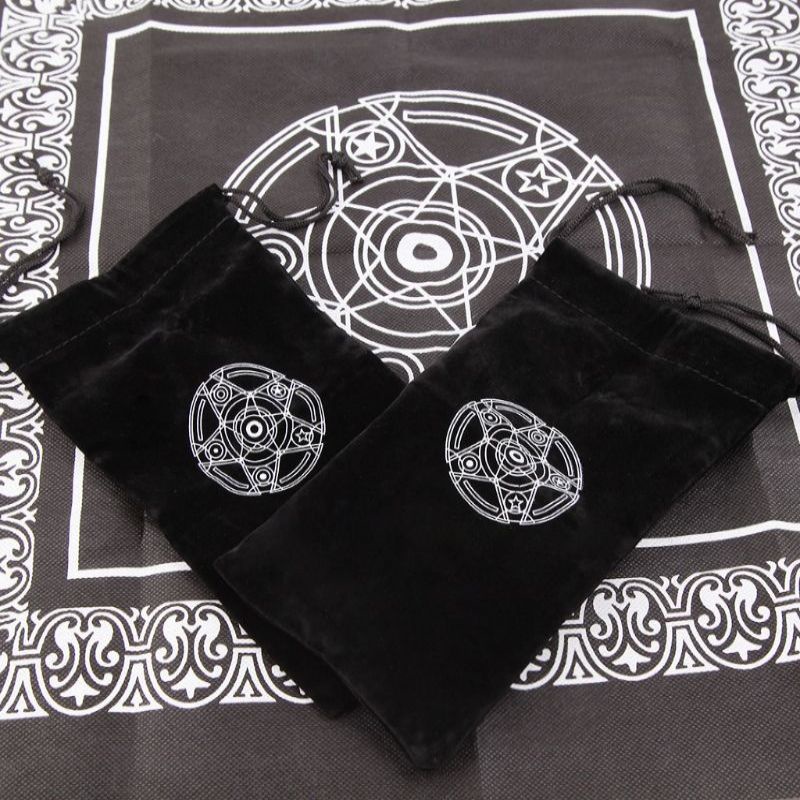 Pouch Kartu Tarot Beludru Motif / Kantong Kartu Tarot Hitam Logo Magic Circle (18*12cm)