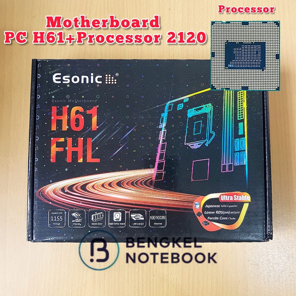 Motherboard PC H61 Esonic Core i3 2120 Gen2 Gen3 LGA1155 ( Sudah Include Processor i3)