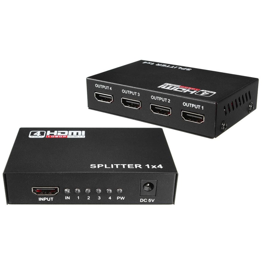 Hdtv splitter NB 4 port 3d 1080p adapter box standard for pc laptop ps - Hdtv cabang 1 input to 4 output adaptor