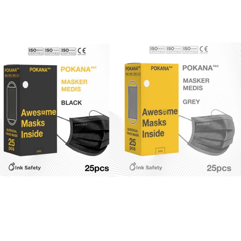 POKANA Black 4-ply Earloop Medical Face Mask - Box isi 25 pcs (Black ) - Adult