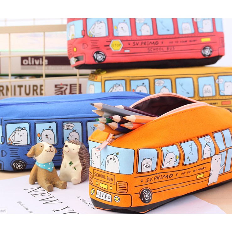 Tempat Pensil JUMBO PRIMO SCHOOL BUS / Tepak Tempat Alat Tulis Bentuk BIS SEKOLAH Empuk Lucu Plush