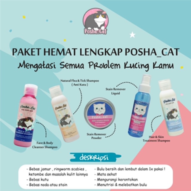 Paket hemat lengkap posha_cat (skincare kucing) perawatan kucing | grooming kucing