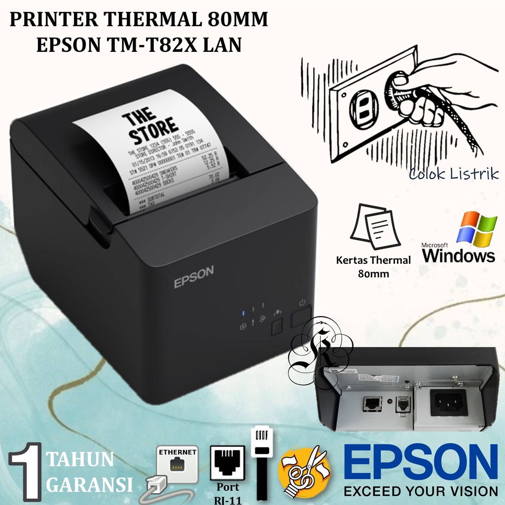 PRINTER STRUK KASIR THERMAL EPSON TMT82/TM-T82 USB/LAN RESI SUPPORT RJ11 GARANSI RESMI