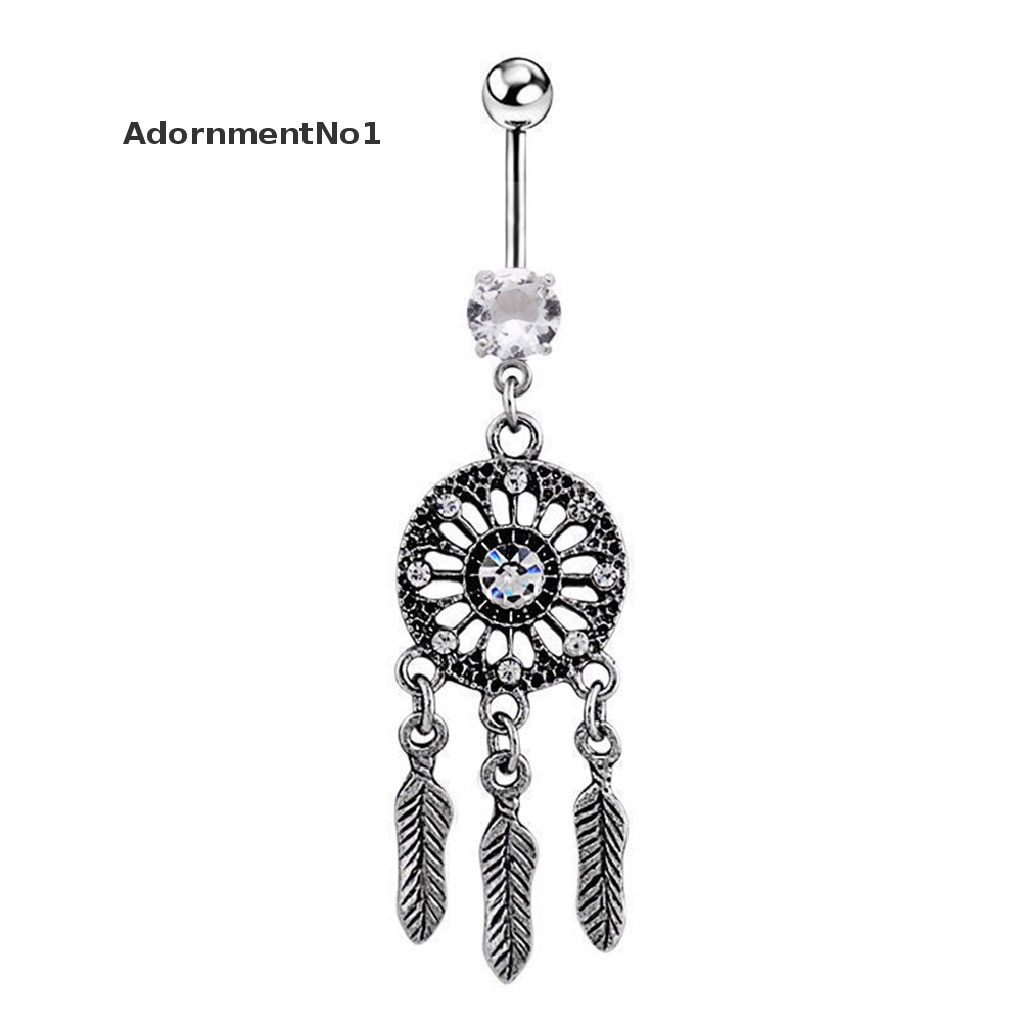 (AdornmentNo1) Cincin Tindik Pusar / Tubuh Desain Dream Catcher Hias Kristal / Berlian Imitasi Untuk Wanita