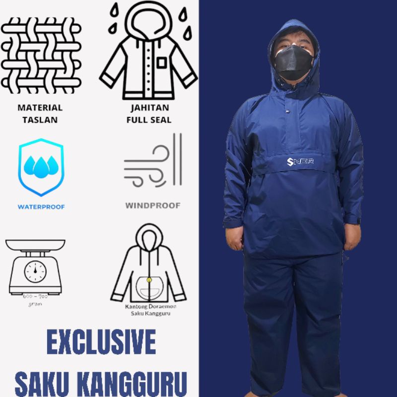 Jas Hujan Saku Kangguru SNDR Navy Blue
